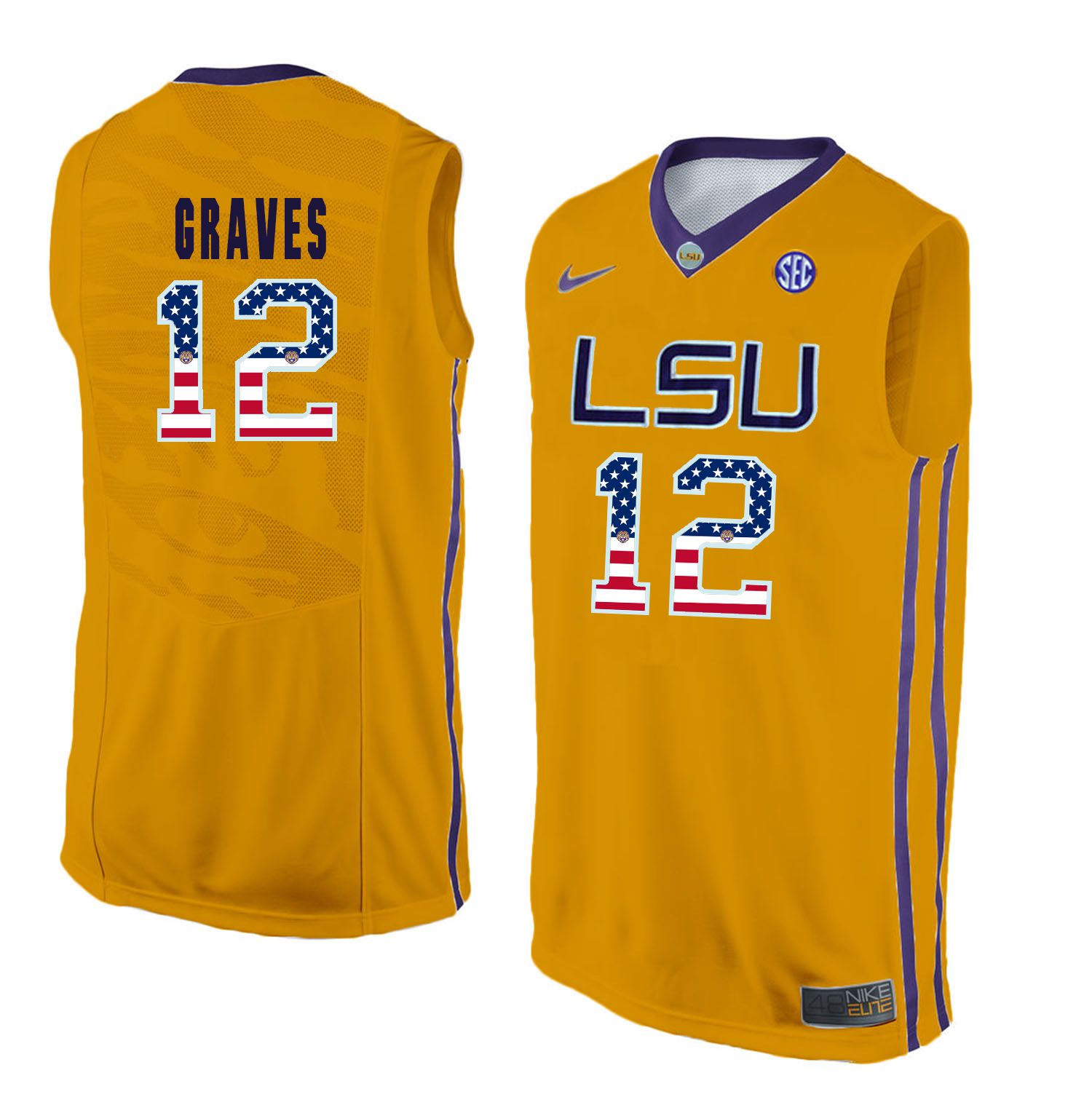 Men LSU Tigers #12 Graves Yellow Flag Customized NCAA Jerseys